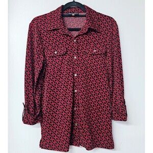 KARL LAGERFELD Red Black Elegant Button-Up Long Sleeve Women Shirt (S)